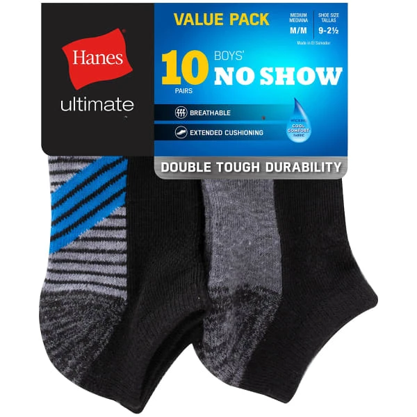 HANES Boys' Ultimate No Show Socks, 10-Pack - Image 3